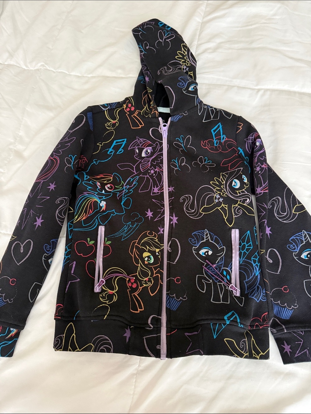 Girls' Black Rainbow Pony Zip-Up Hoodie